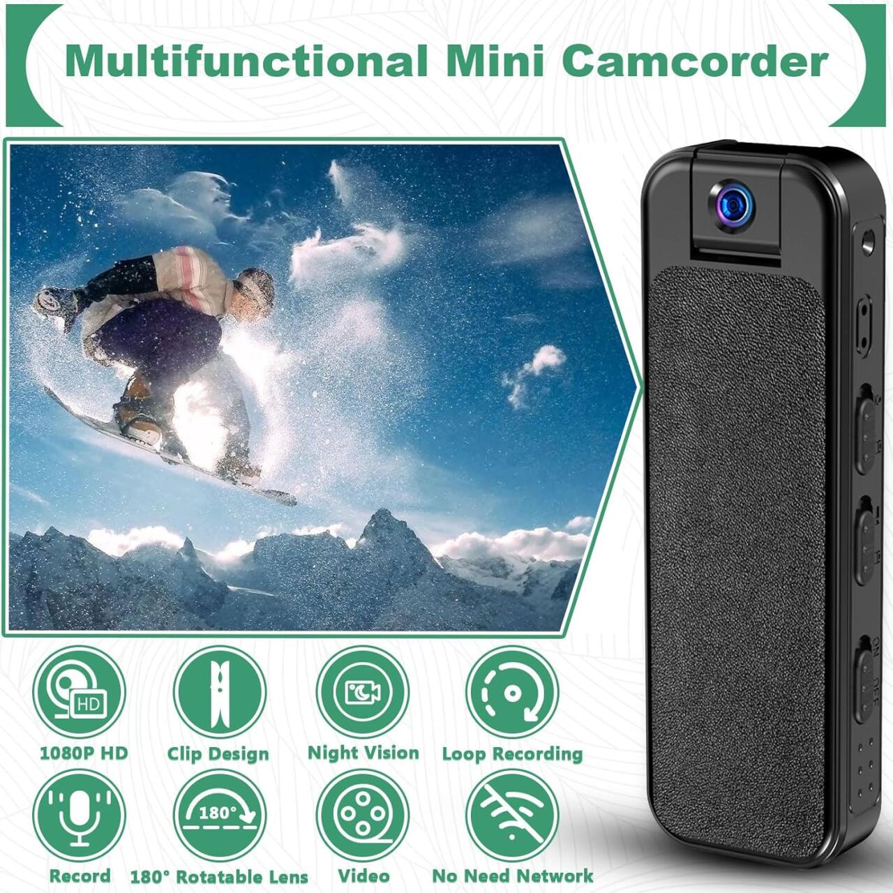 HKFUG Mini Cámara Corporal HD 1080P con Lente Giratoria de 180° - Tudo & Mais